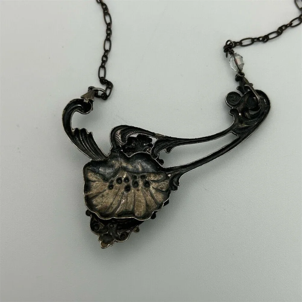 Gothic Skull Pendant Necklace Dark Romantic Victorian Style Statement 19 inches - Picture 7 of 11